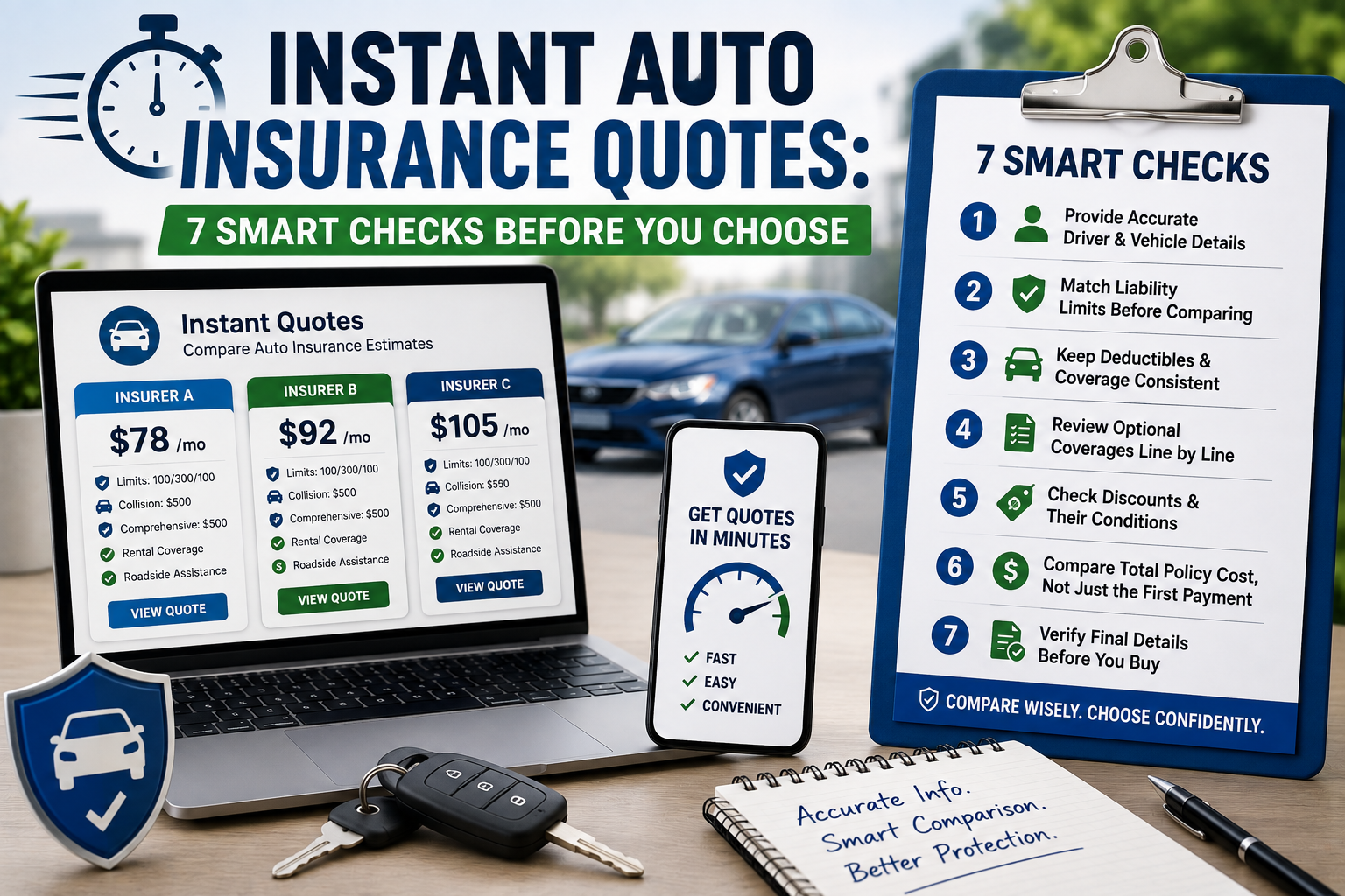 instant auto insurance quotes comparing coverage, deductibles, discounts and policy details