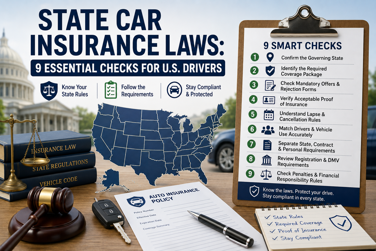 state car insurance laws showing U.S. insurance requirements, proof rules and compliance checks