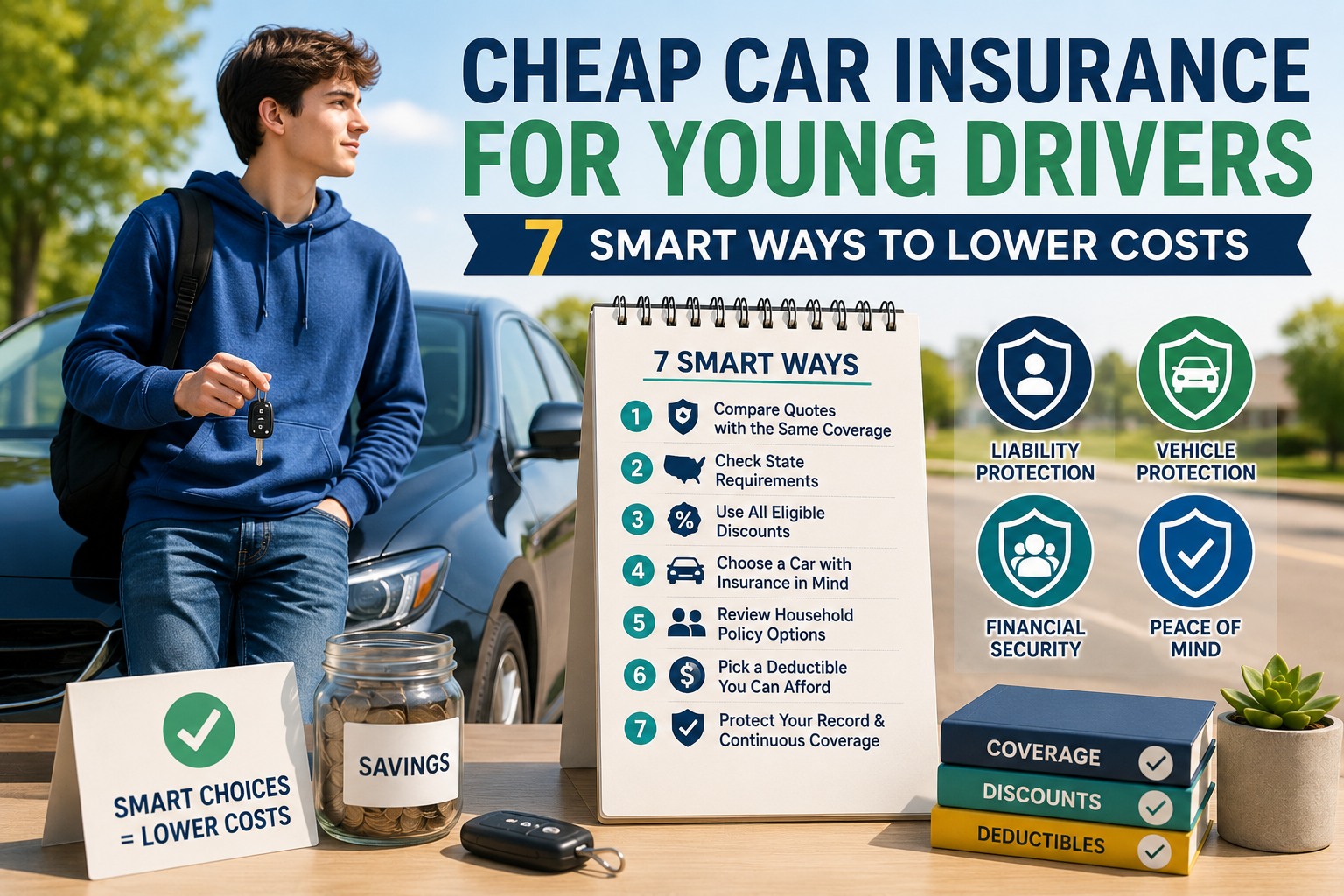cheap car insurance for young drivers comparing coverage, discounts, deductibles and policy options